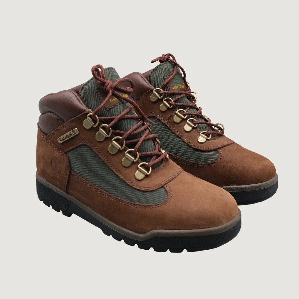 Timberland Field Boots Kids Brown Green Leather Canvas 4 16937 Outdoor